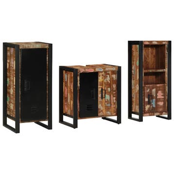 vidaXL Badkamermeubel Set 3 st Veelkleurig en Zwart, Huis en Inrichting, Verzenden, Nieuw