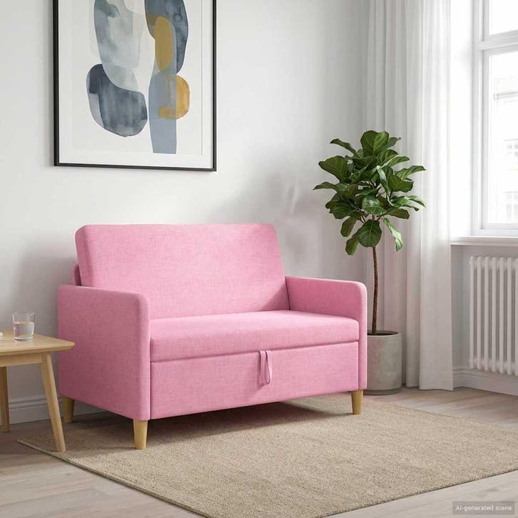vidaXL Sofa met Opbergruimte Roze 122 x 78 x 87 cm Polyester, Maison & Meubles, Canapés | Salons, Envoi