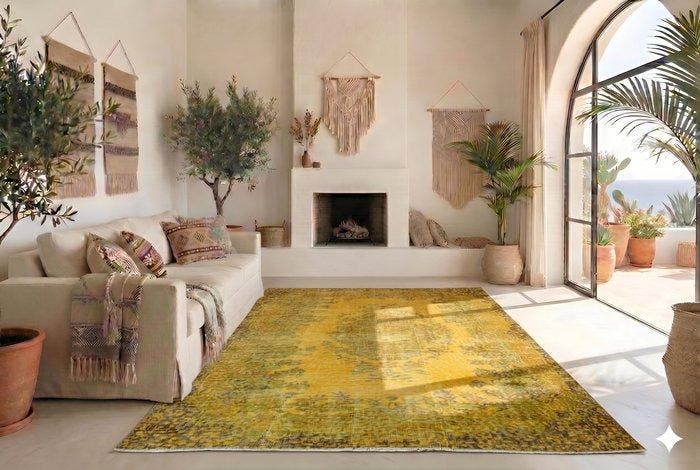 Geel vintage - Vloerkleed - 270 cm - 175 cm - met, Antiek en Kunst, Kunst | Designobjecten