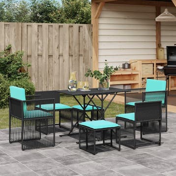 vidaXL 7-delige tuineetset met kussens zwart poly rattan, Verzenden, Nieuw