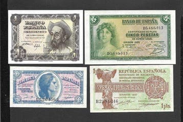 Spanje. - 9 Banknotes - various dates (Zonder minimumprijs), Postzegels en Munten