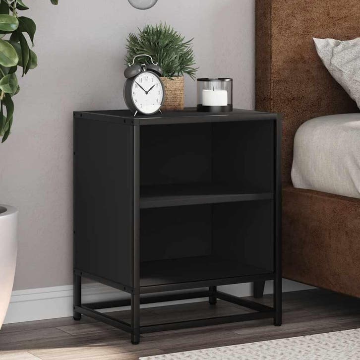 vidaXL Nachtkastje 40x31x50 cm bewerkt hout en metaal zwart, Huis en Inrichting, Slaapkamer | Nachtkastjes, Nieuw, Verzenden