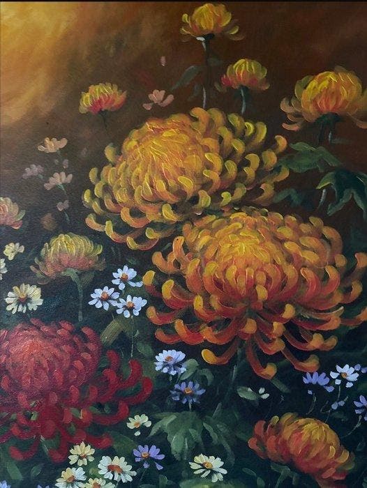 Le Van H (1972) - Les Fleurs de la Vallée 80 60 cm., Antiquités & Art, Art | Peinture | Moderne