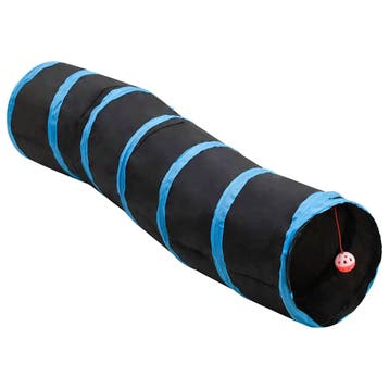 vidaXL Kattentunnel S-vorm 122 cm polyester zwart en blauw, Verzenden, Nieuw
