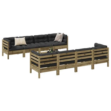 vidaXL 9-delige Loungeset met kussens geïmpregneerd, Verzenden, Nieuw, Loungeset