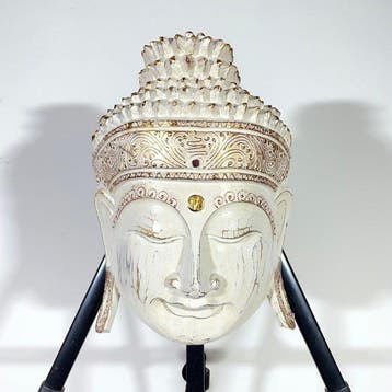 Wanddecoratie - Serenity Wooden Buddha Mask – Hand Carved in