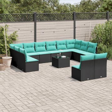 vidaXL 13-delige tuinbankset met kussens van zwart polyrotan, Verzenden