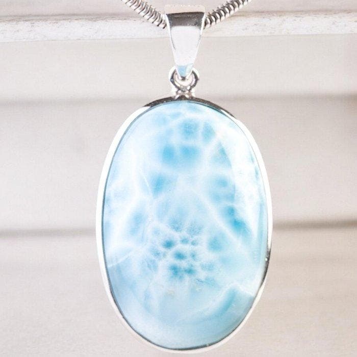 Hanger van zilver met larimar, het aardse paradijs -, Verzamelen, Mineralen en Fossielen