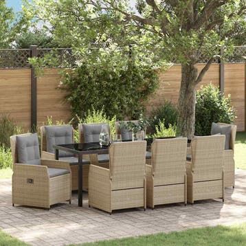 vidaXL Tuin Eettafel Set 9 st Beige en Lichtgrijs poly, Verzenden
