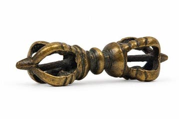 Een fijne Tibetaanse vijfpuntige vajra (Dorje) - Brons -