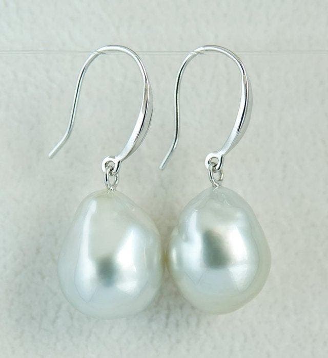 Oorbellen - 18 karaat Witgoud Parel - South Sea, Echte Barok, Handtassen en Accessoires, Oorbellen