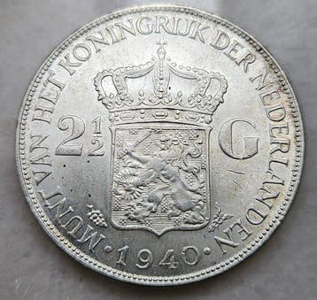 Nederland. Wilhelmina. 2 1/2 Gulden 1940 (Zonder