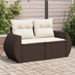 vidaXL Tuinbank 2-zits met kussens poly rattan bruin, Verzenden, Nieuw
