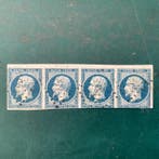 Frankrijk 1852 - 25 cent Prins Napoleon in strip van vier -, Gestempeld