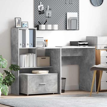 vidaXL Bureau Beton Grijs Bewerkt hout 131,5 x 50 x 106,5 cm, Verzenden