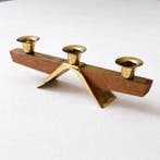 Chandelier - Laiton doré, Noyer - Bougie Mid-Century Modern, Antiquités & Art