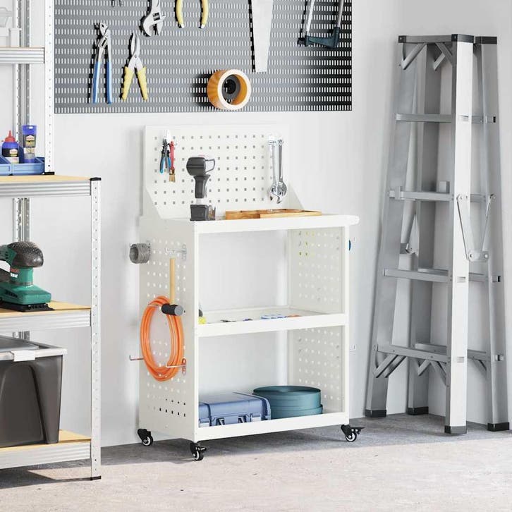 vidaXL Gereedschapswagen Wit 65 x 35 x 111 cm Koudgewalst, Doe-het-zelf en Bouw, Gereedschapskisten, Nieuw, Verzenden