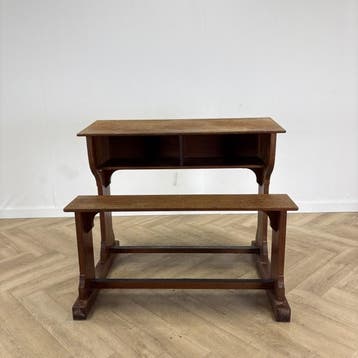 Vintage houten schoolbank (hxbxd) 95x114.5x85 cm, Gebruikt