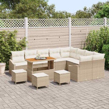 vidaXL Tuinbank Set 13 st 8-Aantal zitplaatsen Beige Poly, Verzenden, Nieuw