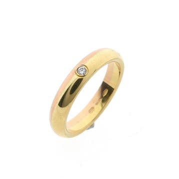 18 Krt. Bicolor gouden (trouw)ring met zirconia, Handtassen en Accessoires, Ringen, Gebruikt, Ophalen of Verzenden, 17 tot 18