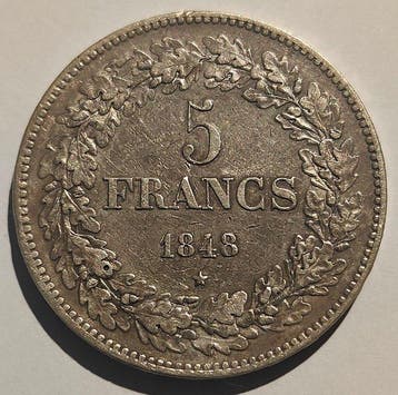 België. Leopold I. 5 Francs 1848 (Zonder minimumprijs), Postzegels en Munten