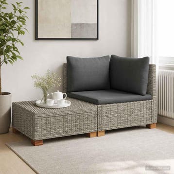 vidaXL 2 st Rieten Loungeset met Kussens GENDT Natuurlijk, Verzenden, Nieuw