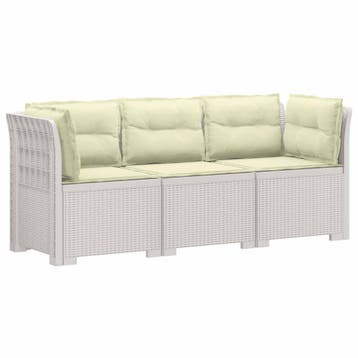 vidaXL 3-Zits Tu bank met Kussens Rattan Look PP Wit, Verzenden