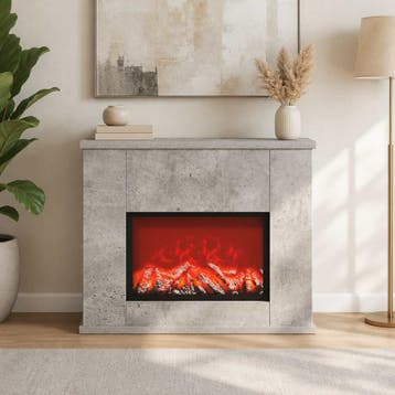 vidaXL Elektrische haard Betonkleurig 47 x 18 x 48 cm, Huis en Inrichting, Verzenden, Nieuw