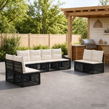 vidaXL Tuinbank Set 8 pcs Zwart poly rattan, Verzenden