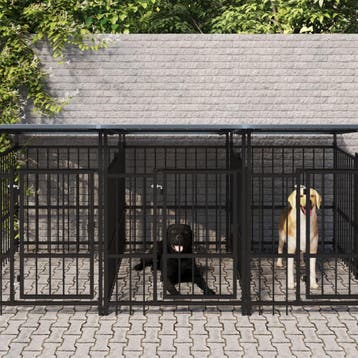 vidaXL Hondenkennel met dak 11,26 m² staal, Verzenden, Nieuw
