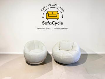Fauteuil wit in bouclé set van 2 draaistoelen – overstock, Verzenden, Nieuw