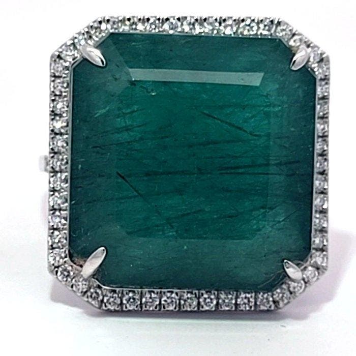 Bague Platine - 17.71ct. tw. Émeraude - Diamant, Handtassen en Accessoires, Ringen