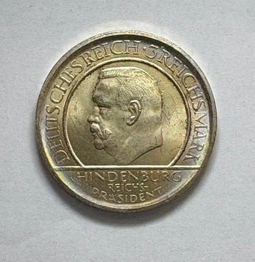 Duitsland, Weimar Republiek 3 Reichsmark 1929 E / 10th, Postzegels en Munten