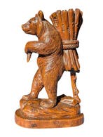 sculptuur, Antique Black Forest Bear - 14.5 cm - Hout - 1880, Antiek en Kunst