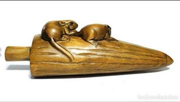 Netsuke Hoeden op Paraplu - Hout - Japan - Meiji periode