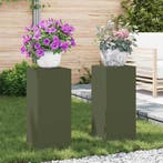 vidaXL Plantenstand 2 pcs Olijfgroen 24 x 24 x 55 cm Staal, Verzenden, Nieuw
