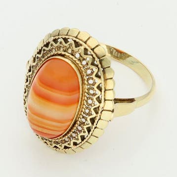 Ring - 14 karaat Geel goud - Agaat, Nieuw