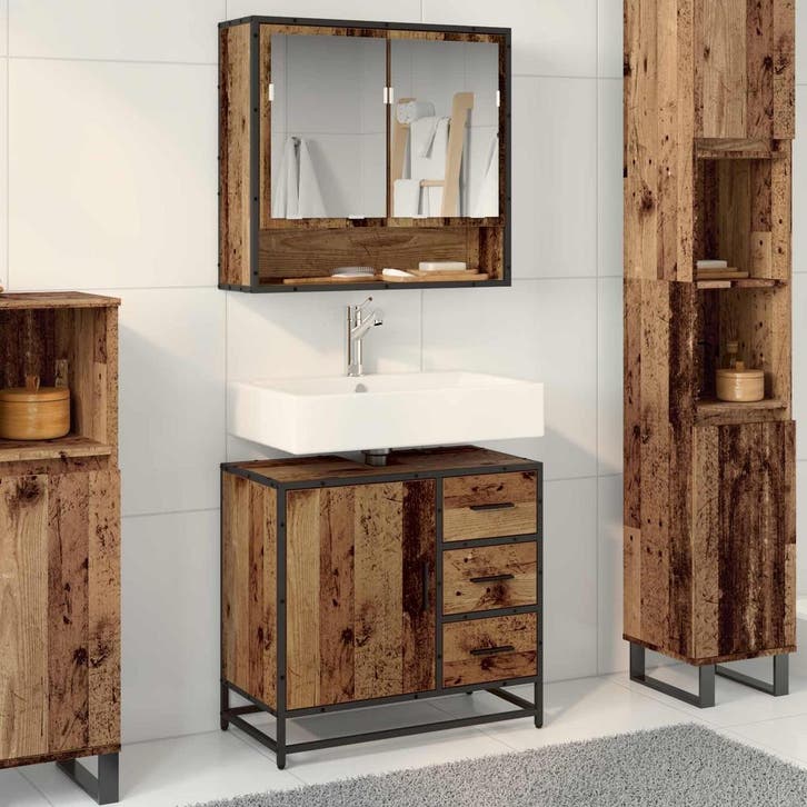 vidaXL Badkamermeubel Set 2 st Oud Hout 65 x 33 x 60 cm, Maison & Meubles, Salle de bain | Meubles de Salle de bain, Envoi