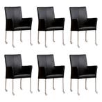 Set van 6 Leren eetkamerstoelen Comfort met wieltjes en, Ophalen of Verzenden, Nieuw, Leer, Eén