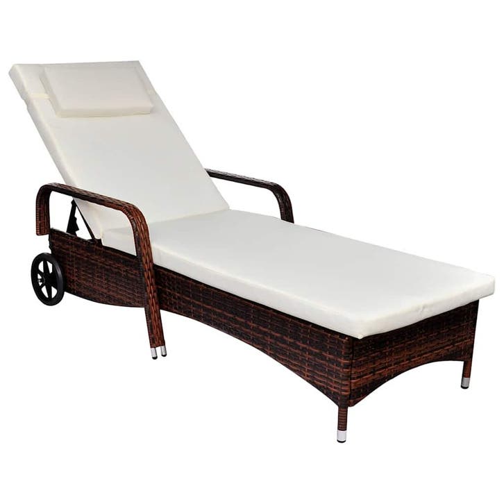 vidaXL Ligbed met kussen en wieltjes poly rattan bruin, Tuin en Terras, Ligbedden, Nieuw, Verzenden