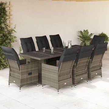 vidaXL 9-delige Bistroset met kussens poly rattan grijs, Verzenden, Nieuw