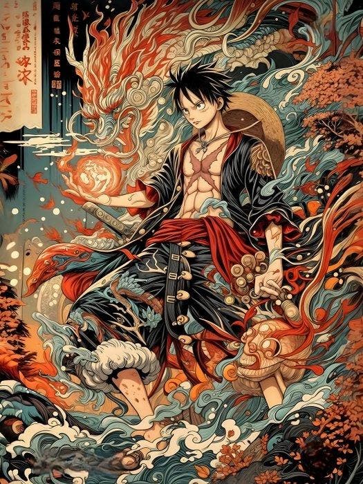 daveY - DIPTYCH ANIME UKIYO-E: MONKEY D. LUFFY & GOKU /, Games en Spelcomputers, Spelcomputers | Overige Accessoires