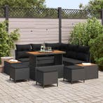 vidaXL Tuinbank Set 9 pcs Zwart Poly Riet en Poedergecoat, Verzenden, Nieuw