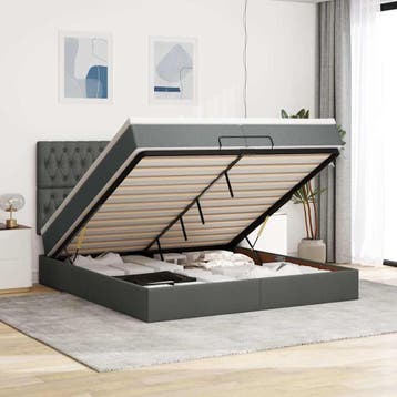 vidaXL Ottoman bed met matrassen 200x200cm stof donkergrijs, Verzenden