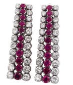 Oorbellen - 18 karaat Witgoud Diamant (Natuurlijk) - Robijn, Bijoux, Sacs & Beauté, Boucles d'oreilles