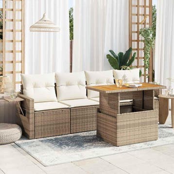 vidaXL 5-delige Loungeset met kussens poly rattan beige, Verzenden, Nieuw, Loungeset