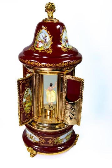 Speeldoos Reuge lipstick sigaren carrousel carillon danseres, Antiquités & Art