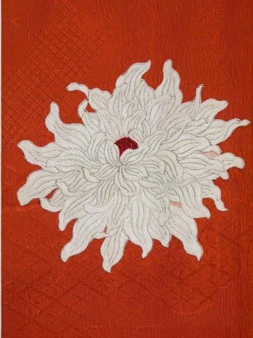 Antieke Japanse zijden kimono – Levendig oranje-rood met