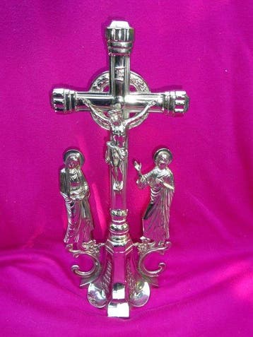 Art Deco Crucifix - Vernikkeld messing - 1930-1940 - 38,5 cm