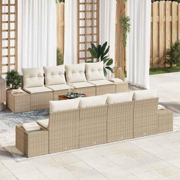 vidaXL Tuinbank Set 9 st Beige poly rattan, Tuin en Terras, Verzenden, Nieuw